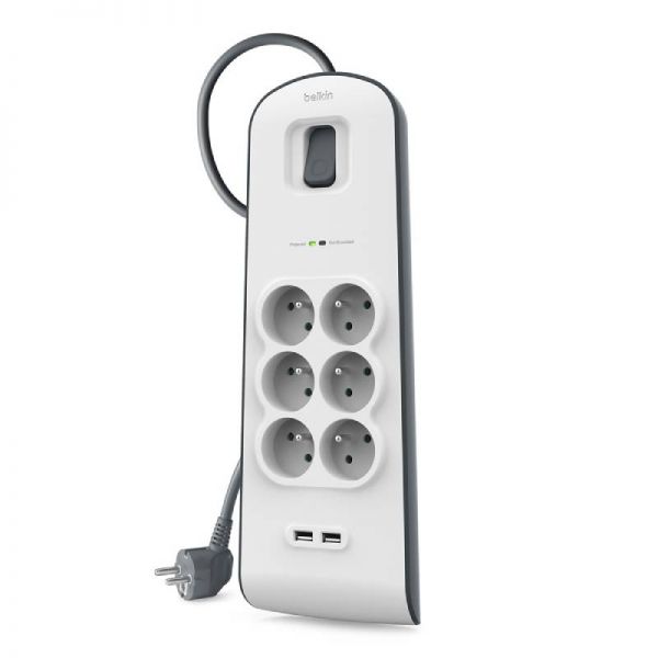 Multiprise parafoudre Belkin - 6 prises + 2 ports USB-A