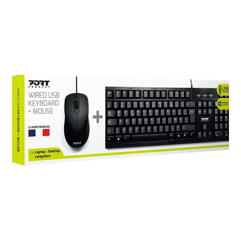 PORT Connect - Ensemble Clavier et Souris USB AZERTY - Compatible Windows